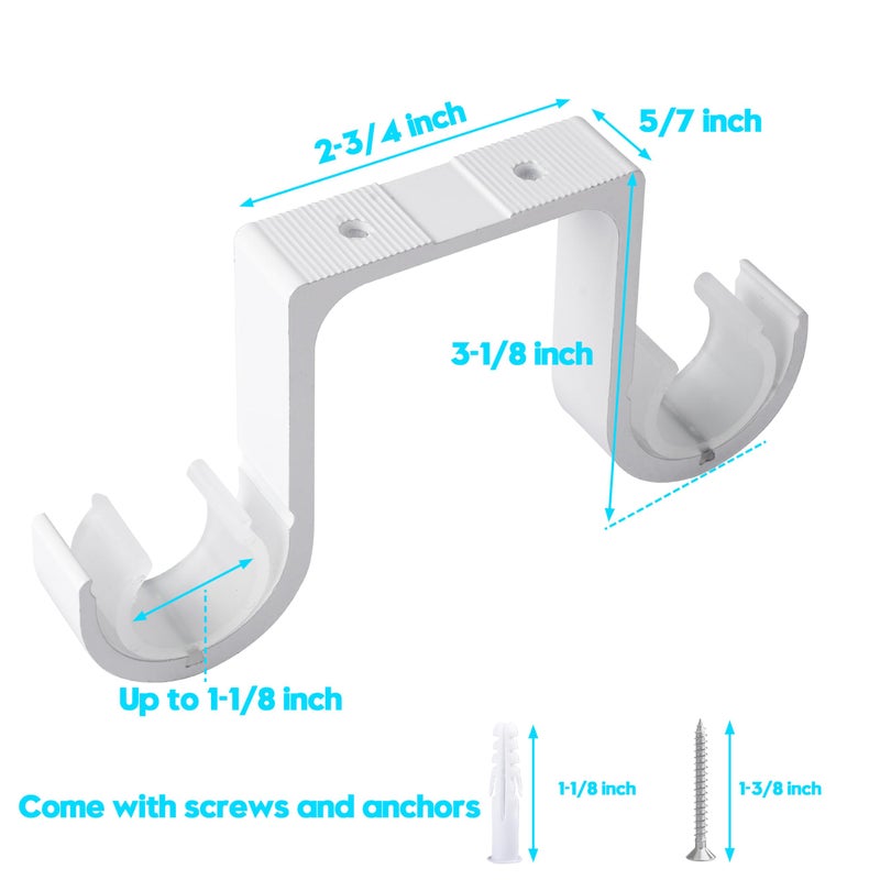 AddGrace Heavy Duty Double Curtain Rod Holders 2 Pack-Ceiling Curtain Rod Brackets Drilled Aluminum Alloy for Bedroom Living Roomï¼ˆWhiteï¼‰ - Image 2
